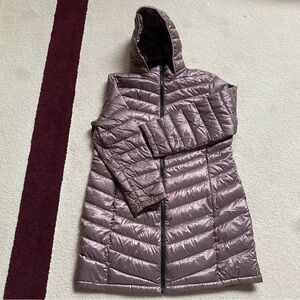 Andrew Marc Quilted Hooded Longline Puffer Coat - Mauve, Lightweight